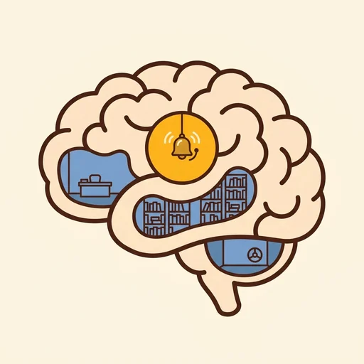 The brain drawn as a cozy house, the amygdala's alarm room ringing